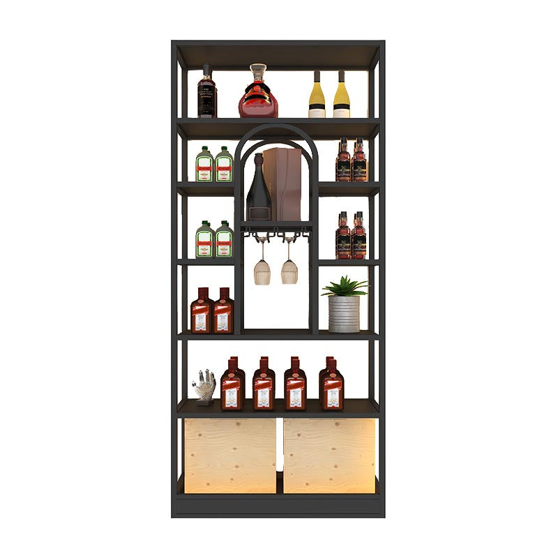 Metal Floor Wine Bottle & Glass Rack Modern Wine Holder with Shelf