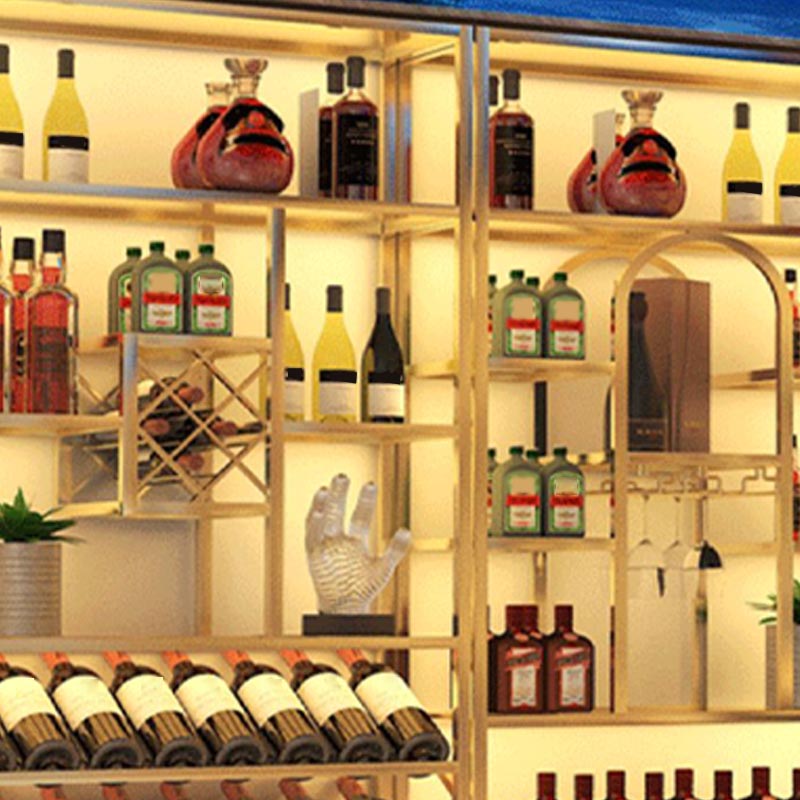 Metal Floor Wine Bottle & Glass Rack Modern Wine Holder with Shelf