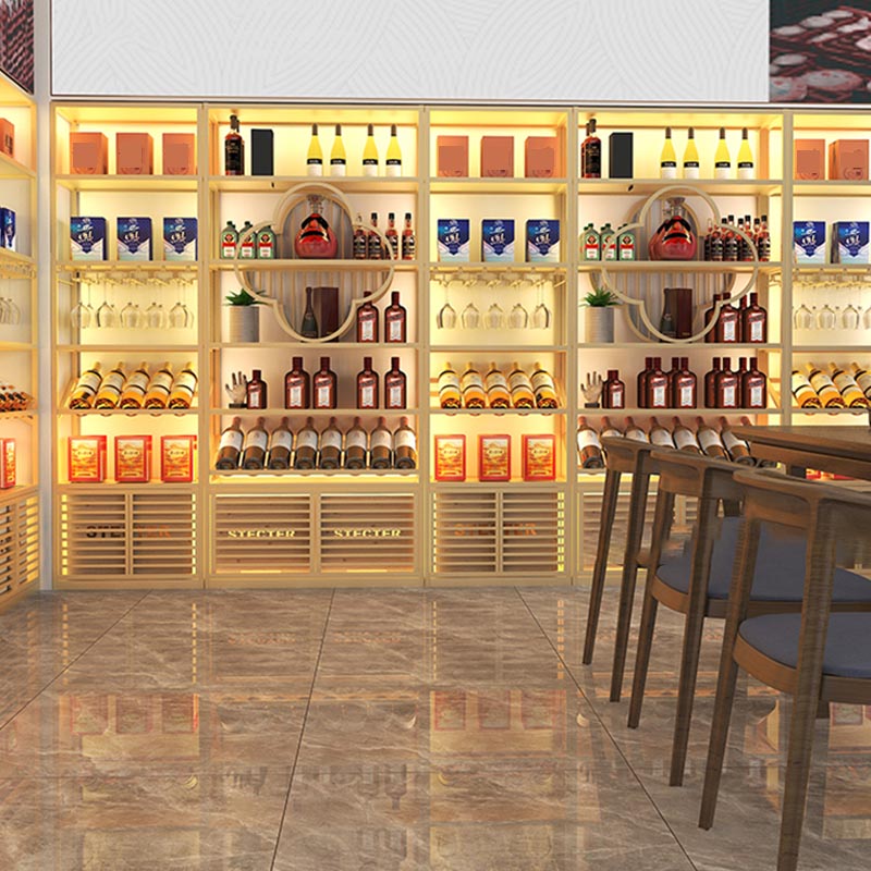 Metal Floor Wine Bottle & Glass Rack Modern Wine Holder with Shelf