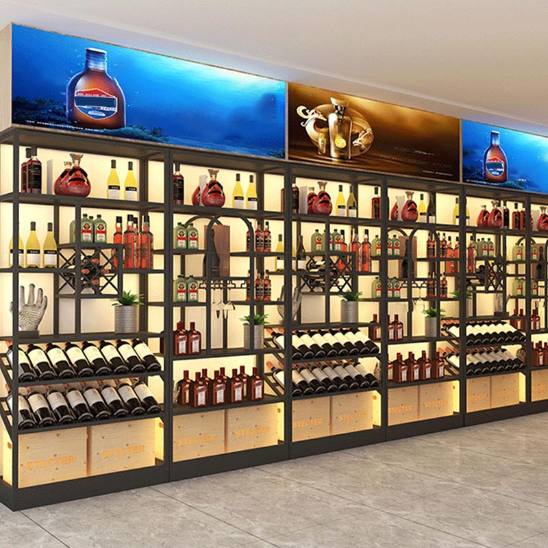 Metal Floor Wine Bottle & Glass Rack Modern Wine Holder with Shelf