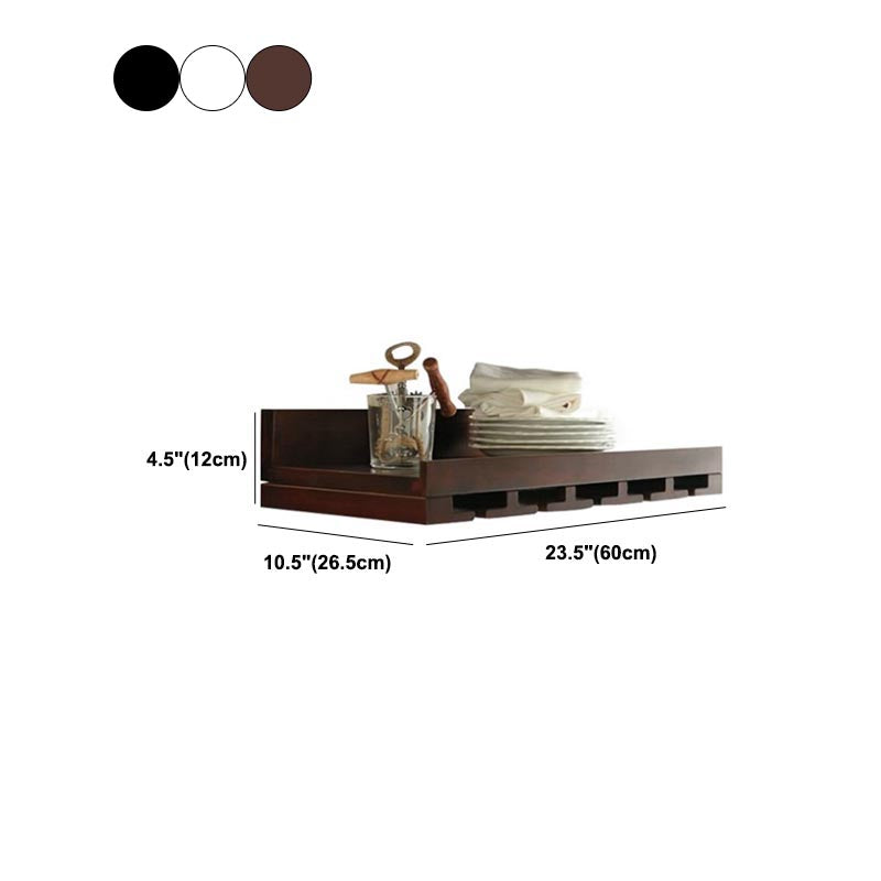 Wall Mounted Wooden Wine Bottle & Glass Rack Mid-Century Modern Wine Holder