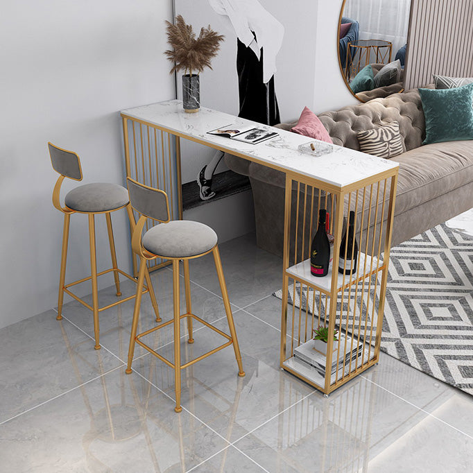 Glam 1/3 Pieces Bar Table Set Rectangle Stone Counter Table with Stools for Balcony