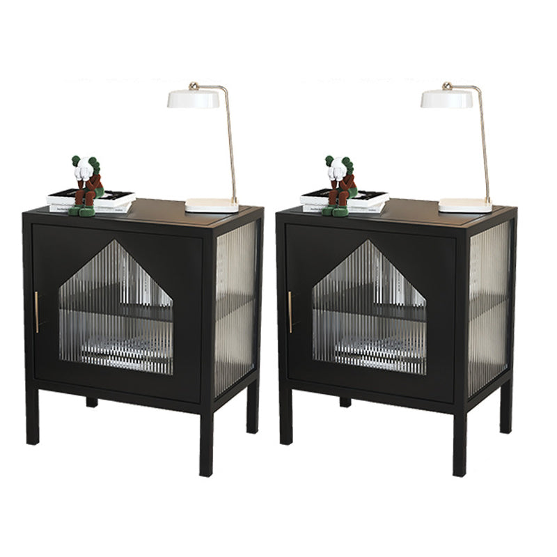 Contemporary Lower Shelf Nightstand Metal Bedside Cabinet with Glass Door for Bedroom