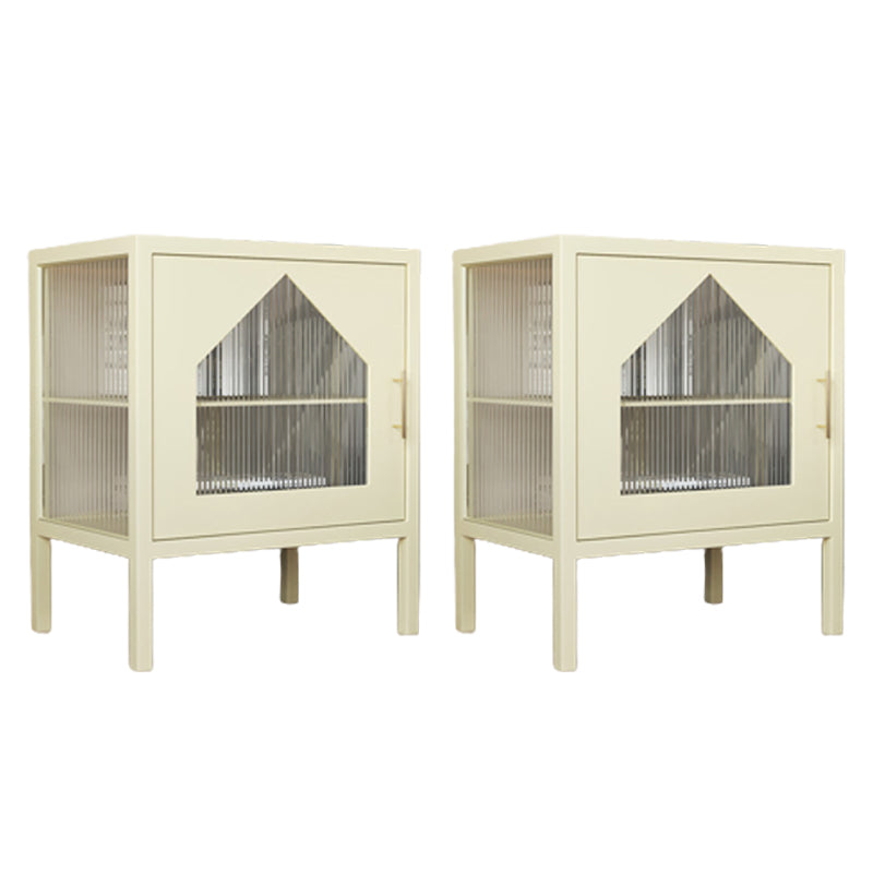 Contemporary Lower Shelf Nightstand Metal Bedside Cabinet with Glass Door for Bedroom