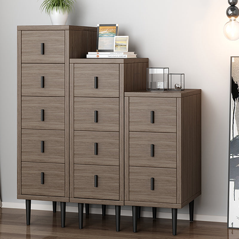 Contemporary Vertical Chest Bedroom Storage Chest in Brown with Drawers