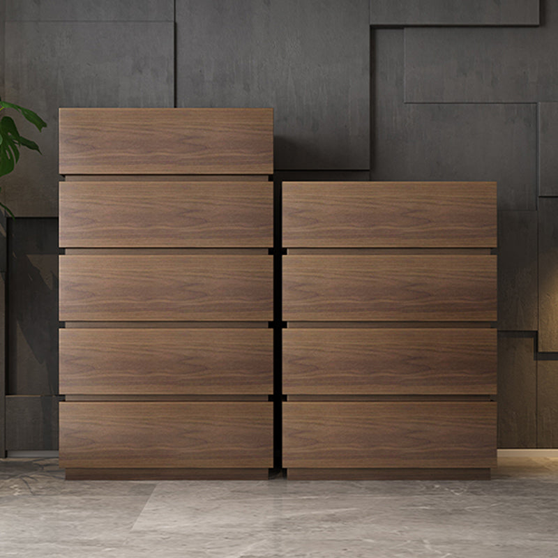 Contemporary Vertical Bedroom Chest Wooden Storage Chest in Brown with Drawers