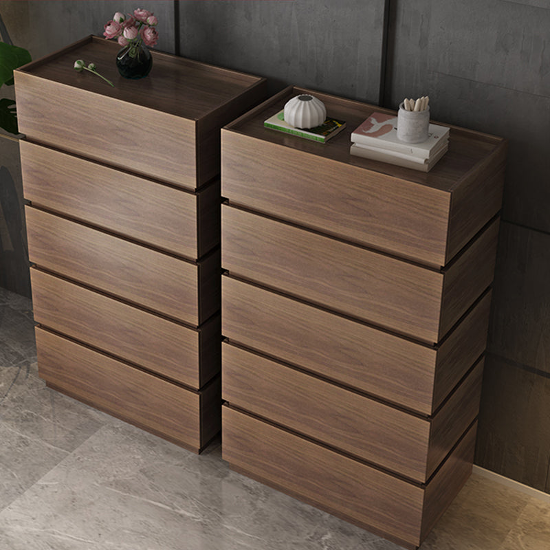 Contemporary Vertical Bedroom Chest Wooden Storage Chest in Brown with Drawers