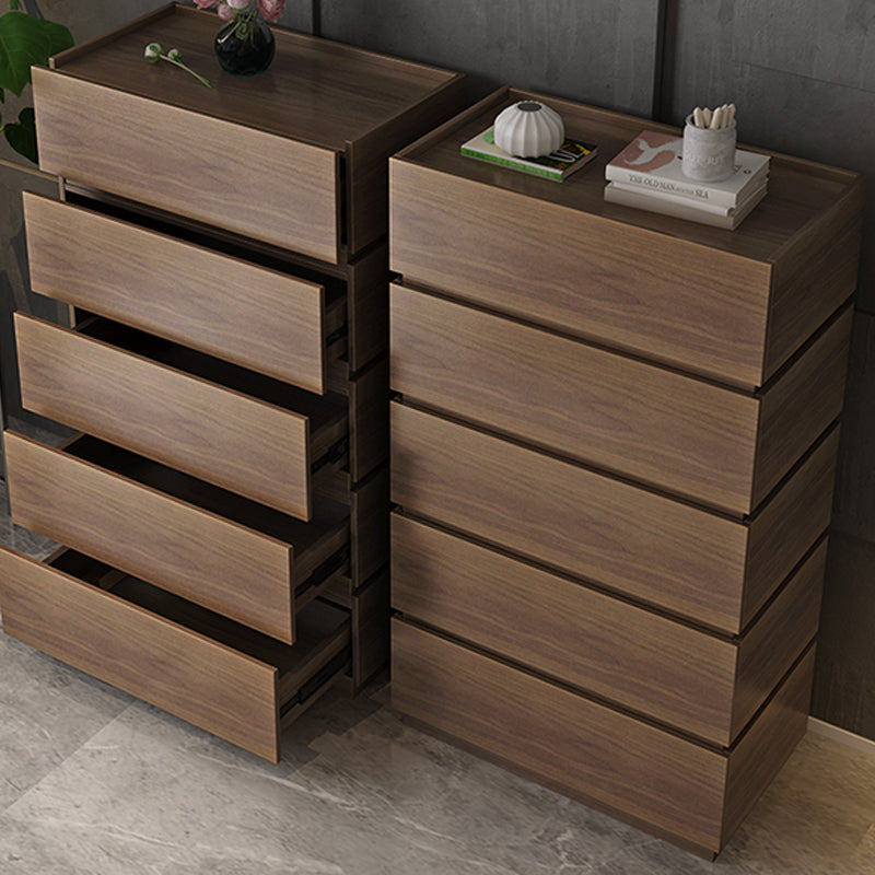 Contemporary Vertical Bedroom Chest Wooden Storage Chest in Brown with Drawers