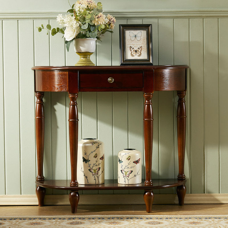 Rubbered Wood Half Moon Console Table Mid-Century Modern Accent Table for Hall