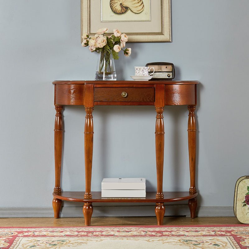 Rubbered Wood Half Moon Console Table Mid-Century Modern Accent Table for Hall