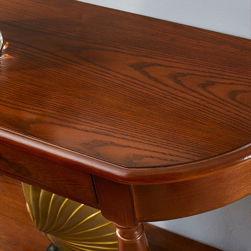 Rubbered Wood Half Moon Console Table Mid-Century Modern Accent Table for Hall