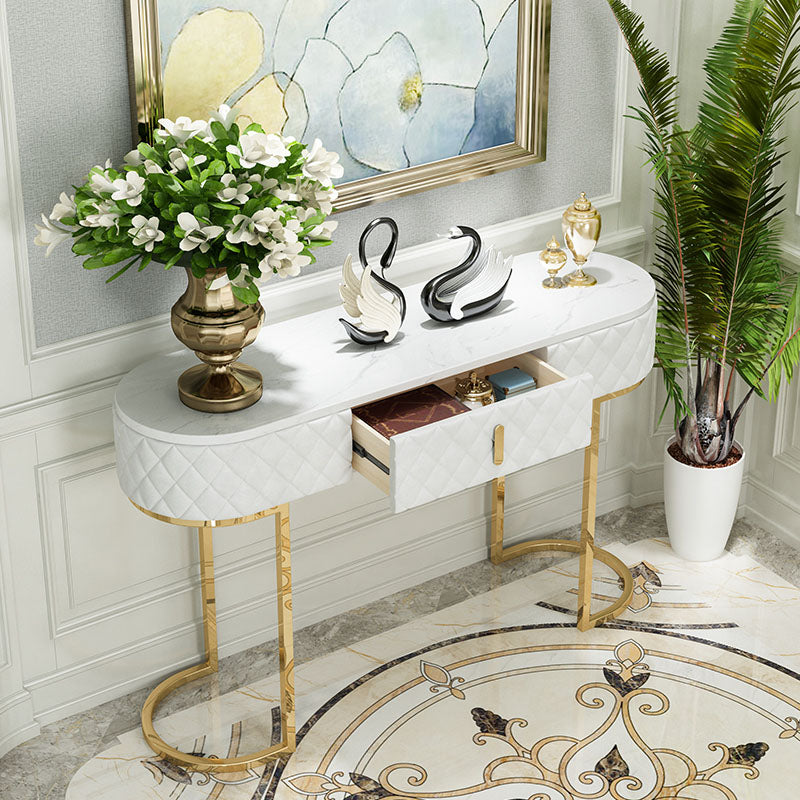 Sled Glam Marble Console Table 14" W Oval Console Accent Table for Hall
