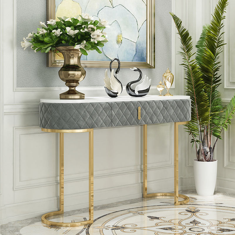 Sled Glam Marble Console Table 14" W Oval Console Accent Table for Hall