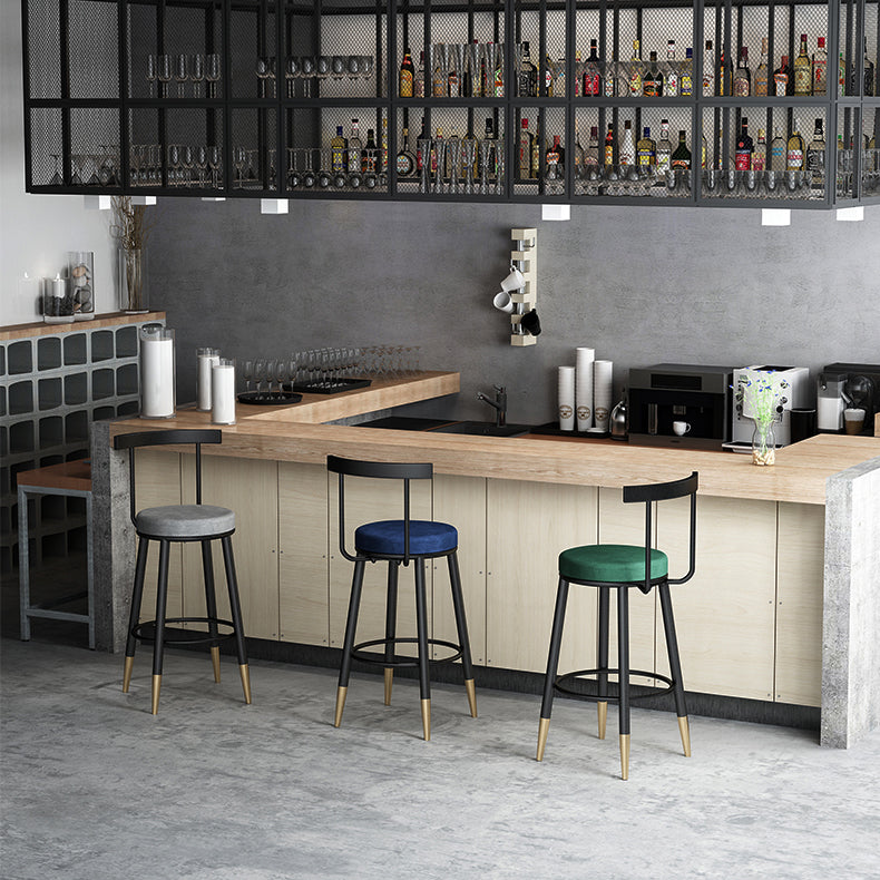 Scandinavian Metal Stool Velvet Upholstered Counter Stool in Matte Finish for Indoor