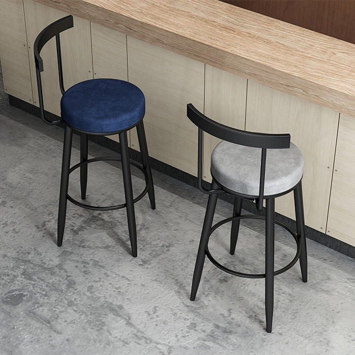 Scandinavian Metal Stool Velvet Upholstered Counter Stool in Matte Finish for Indoor