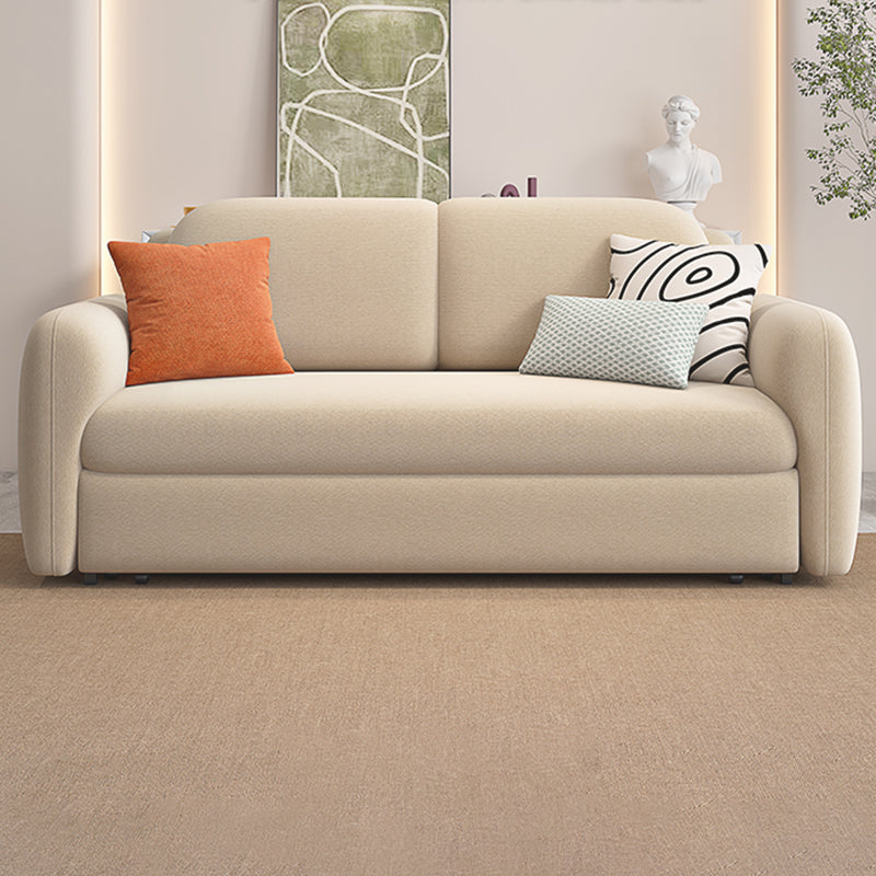 Light Brown Round Arm Sofa Bed Contemporary Sewn Pillow Back Sofa