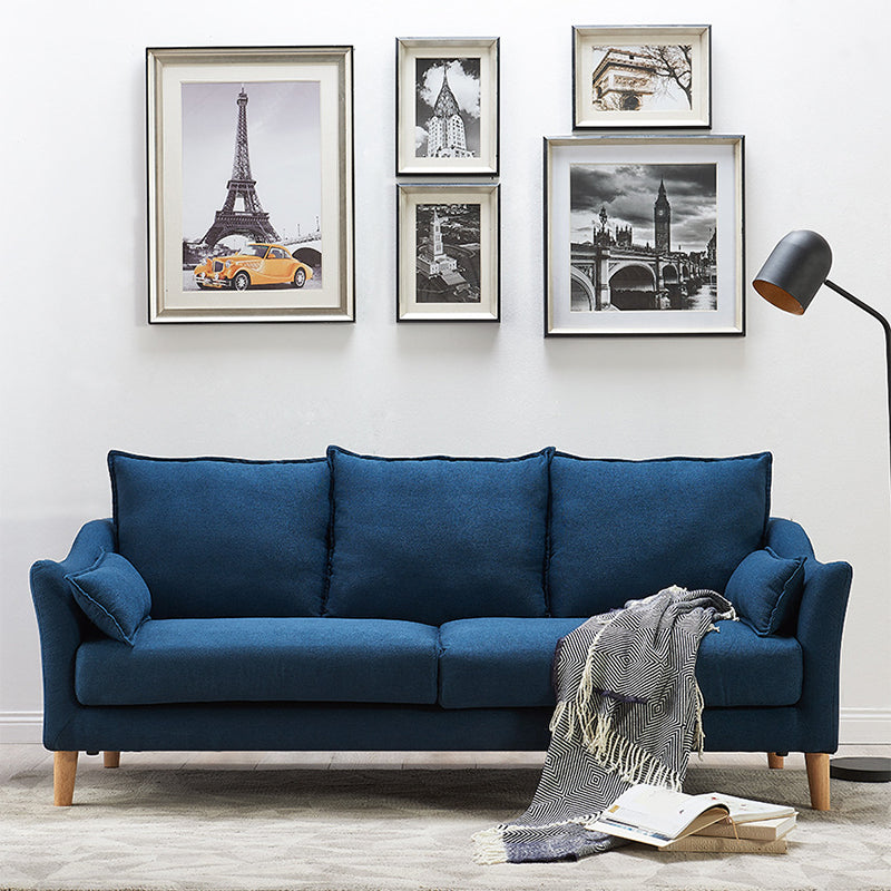 Fabric Loose Back Sofa Modern Sloped Arm Sofa with Wood Legs