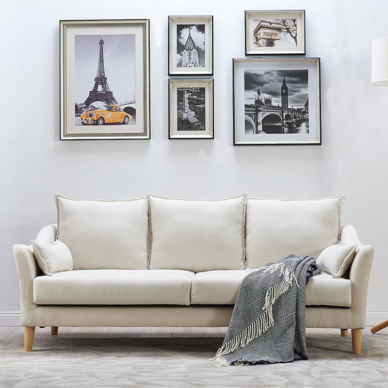 Fabric Loose Back Sofa Modern Sloped Arm Sofa with Wood Legs
