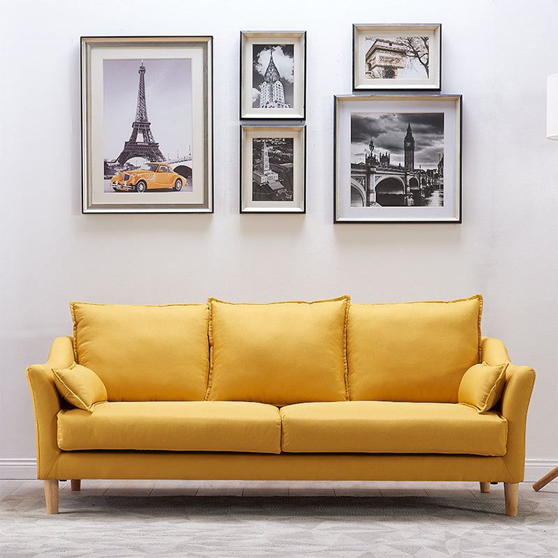 Fabric Loose Back Sofa Modern Sloped Arm Sofa with Wood Legs