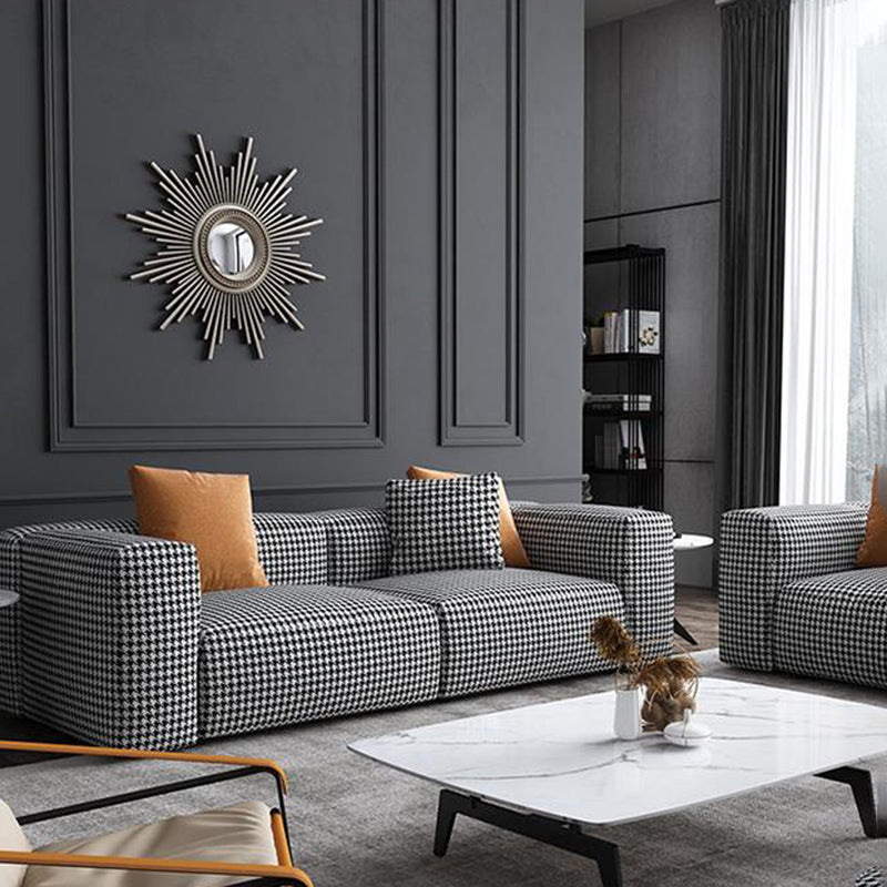 Fabric Modern Houndstooth Pattern Sofa Tuxedo Arm Sofa with Pillows
