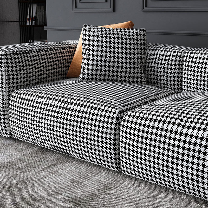 Fabric Modern Houndstooth Pattern Sofa Tuxedo Arm Sofa with Pillows