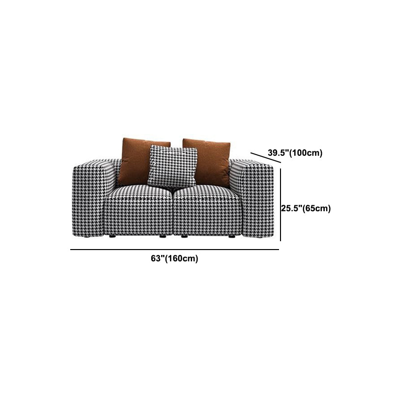 Fabric Modern Houndstooth Pattern Sofa Tuxedo Arm Sofa with Pillows