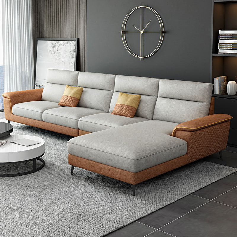 Contemporary Faux Leather Stationary Living Room Cushions Sofa Chaise