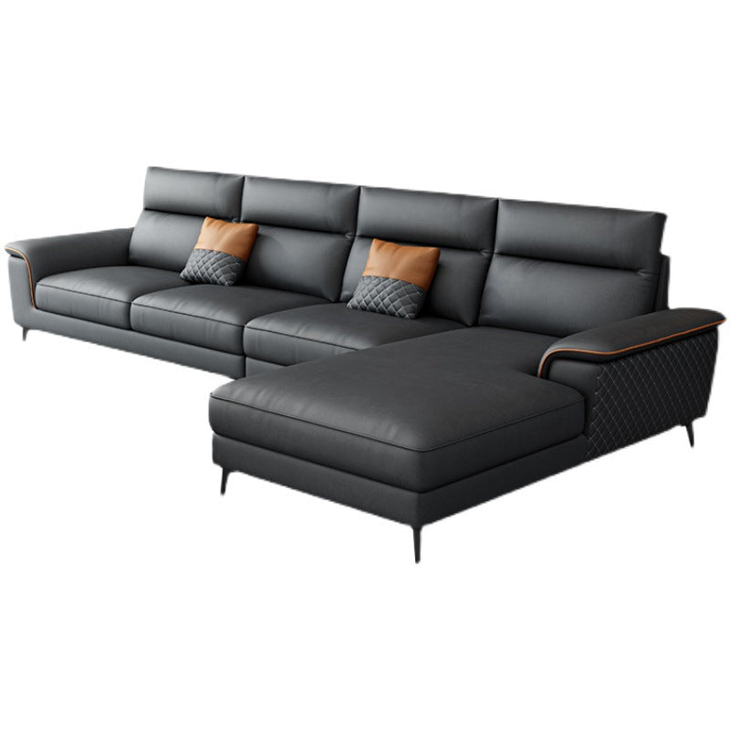 Contemporary Faux Leather Stationary Living Room Cushions Sofa Chaise