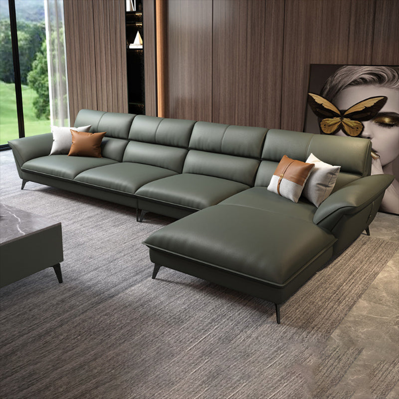 Glam Stationary Living Room Flared Arm Cushions Faux Leather Sofa Chaise