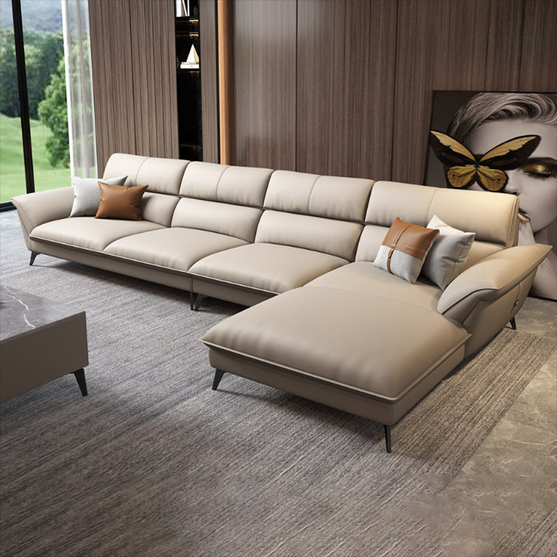 Glam Stationary Living Room Flared Arm Cushions Faux Leather Sofa Chaise