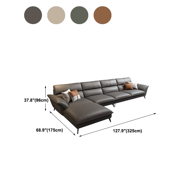 Glam Stationary Living Room Flared Arm Cushions Faux Leather Sofa Chaise