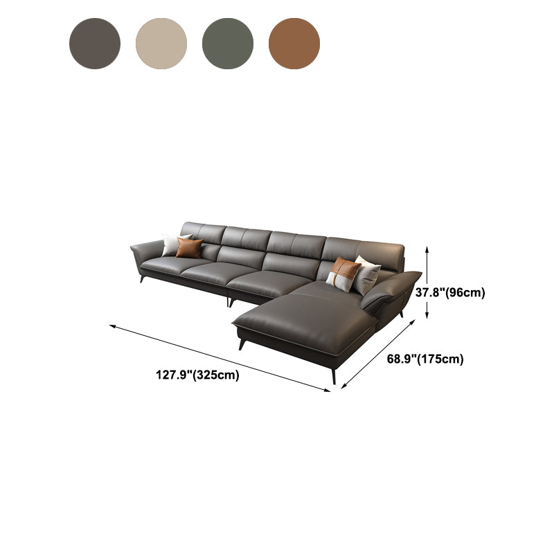 Glam Stationary Living Room Flared Arm Cushions Faux Leather Sofa Chaise