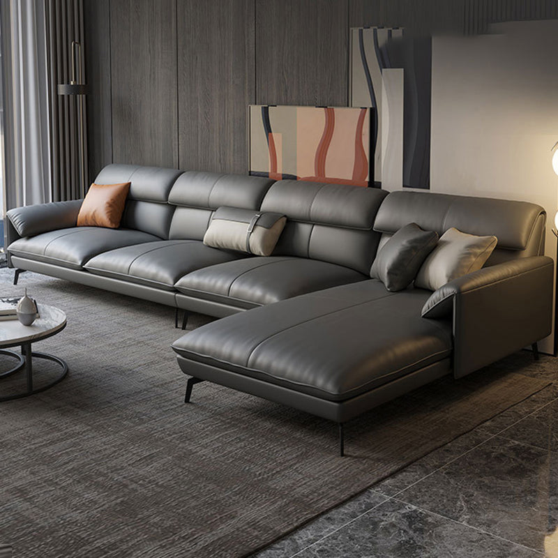 Glam Stationary Genuine Leather Pillow Top Arm Cushions Sofa Chaise