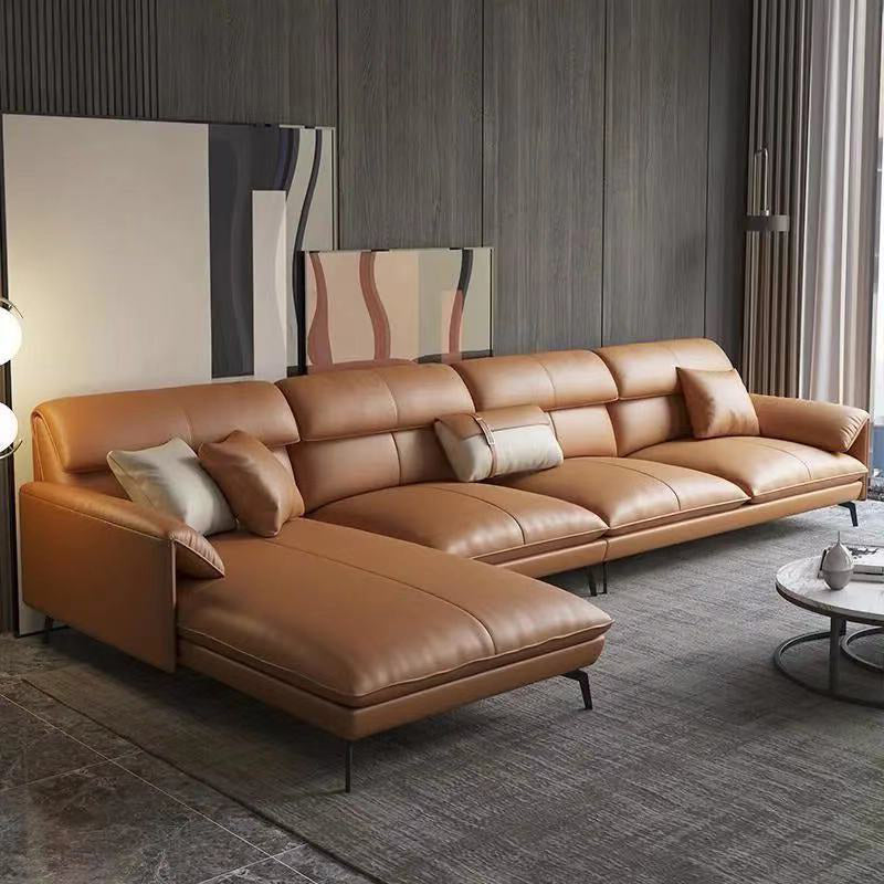 Glam Stationary Genuine Leather Pillow Top Arm Cushions Sofa Chaise