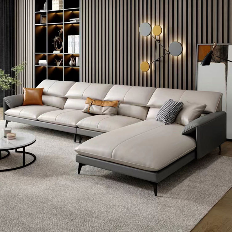 Glam Stationary Genuine Leather Pillow Top Arm Cushions Sofa Chaise