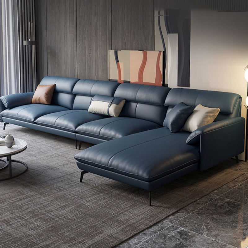 Glam Stationary Genuine Leather Pillow Top Arm Cushions Sofa Chaise