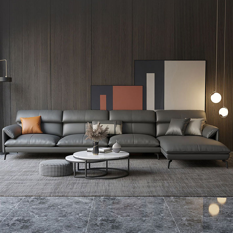 Glam Stationary Genuine Leather Pillow Top Arm Cushions Sofa Chaise