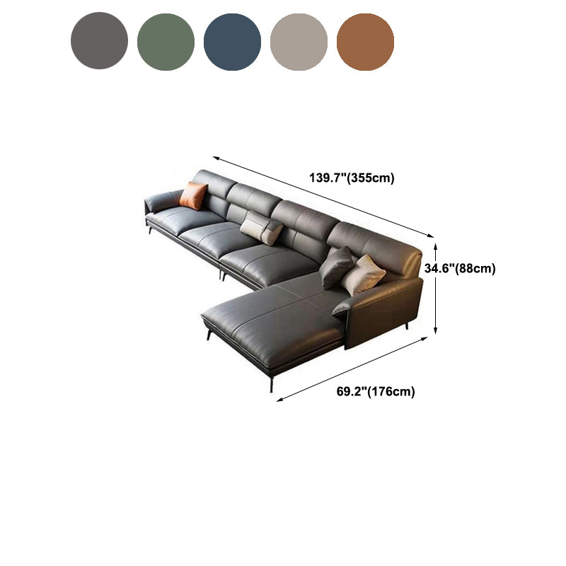 Glam Stationary Genuine Leather Pillow Top Arm Cushions Sofa Chaise