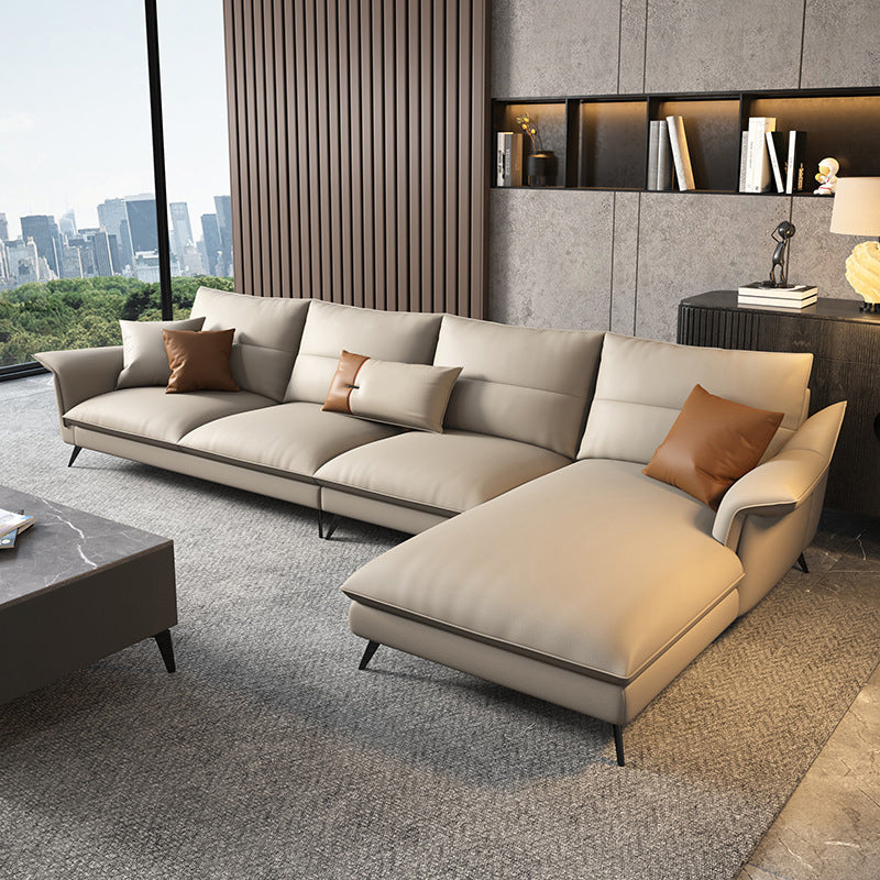 Glam Stationary Flared Arm Genuine Leather Living Room Sofa Chaise