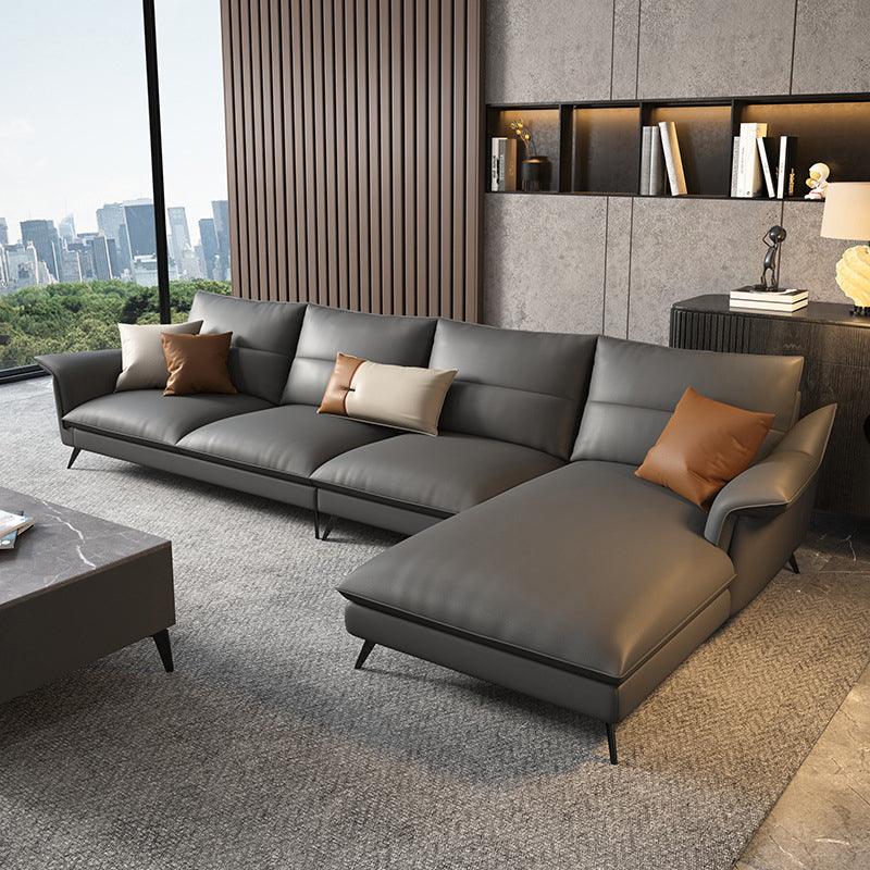 Glam Stationary Flared Arm Genuine Leather Living Room Sofa Chaise