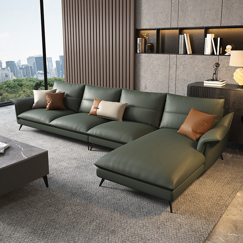 Glam Stationary Flared Arm Genuine Leather Living Room Sofa Chaise