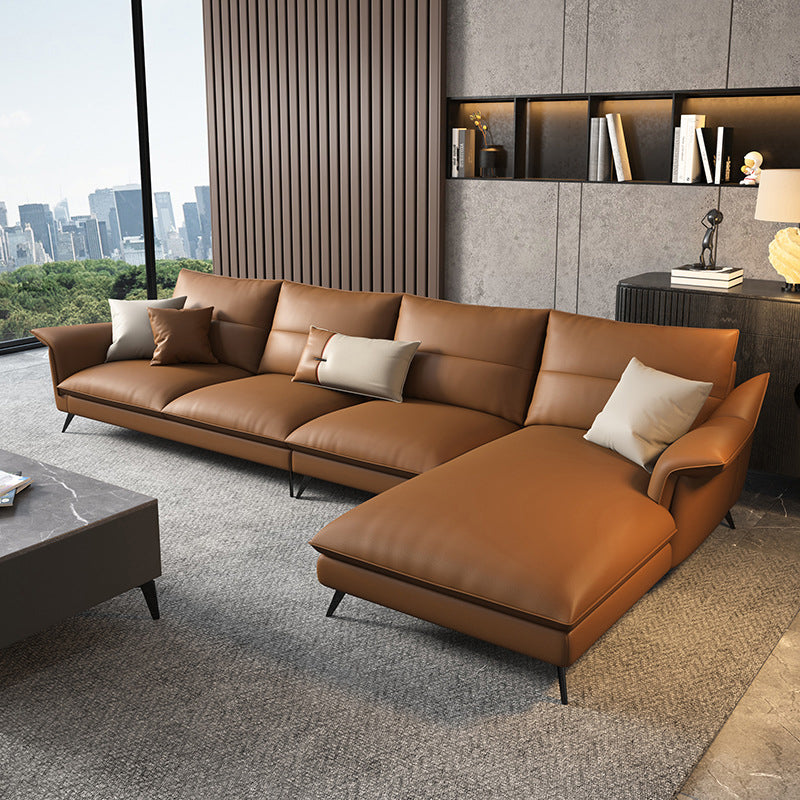 Glam Stationary Flared Arm Genuine Leather Living Room Sofa Chaise