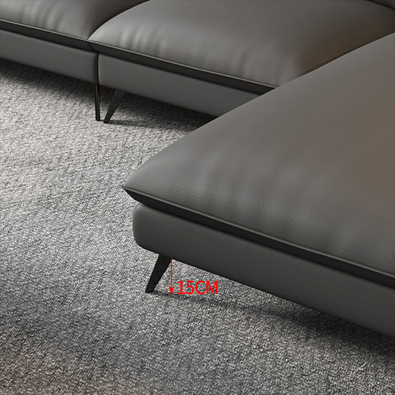 Glam Stationary Flared Arm Genuine Leather Living Room Sofa Chaise