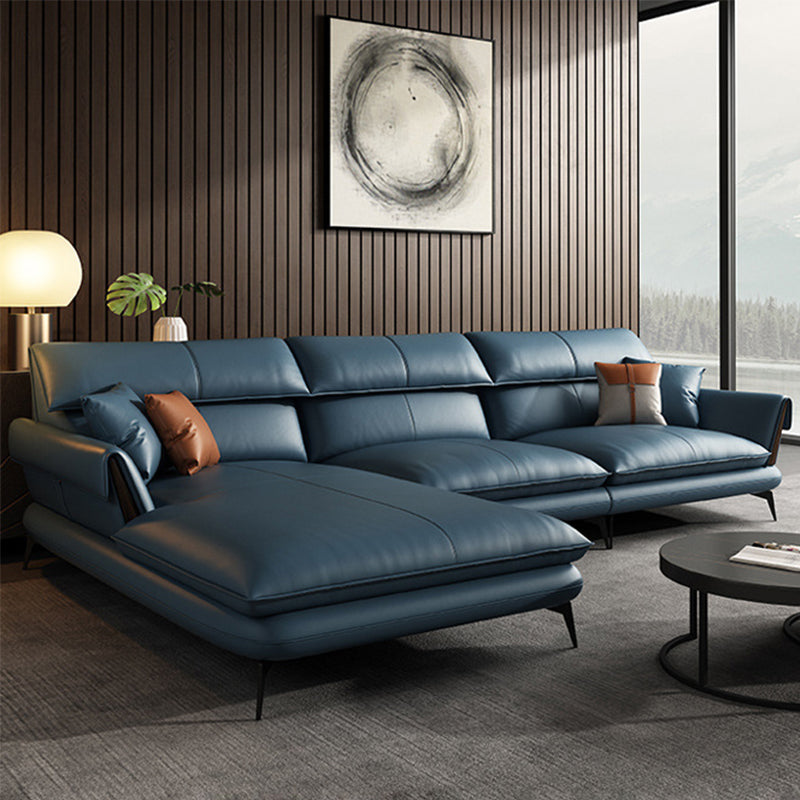 Glam Stationary Genuine Leather Living Room Flared Arm Cushions Sofa Chaise