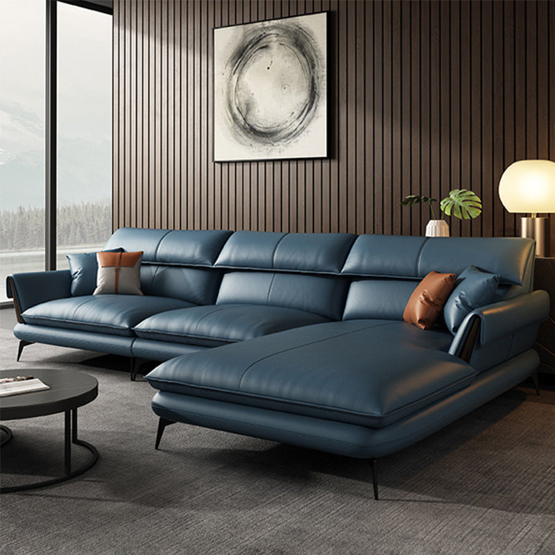 Glam Stationary Genuine Leather Living Room Flared Arm Cushions Sofa Chaise