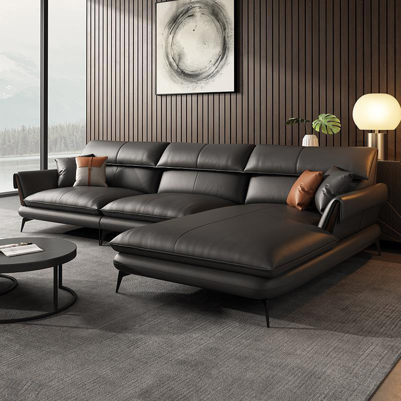 Glam Stationary Genuine Leather Living Room Flared Arm Cushions Sofa Chaise