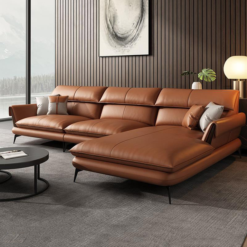 Glam Stationary Genuine Leather Living Room Flared Arm Cushions Sofa Chaise