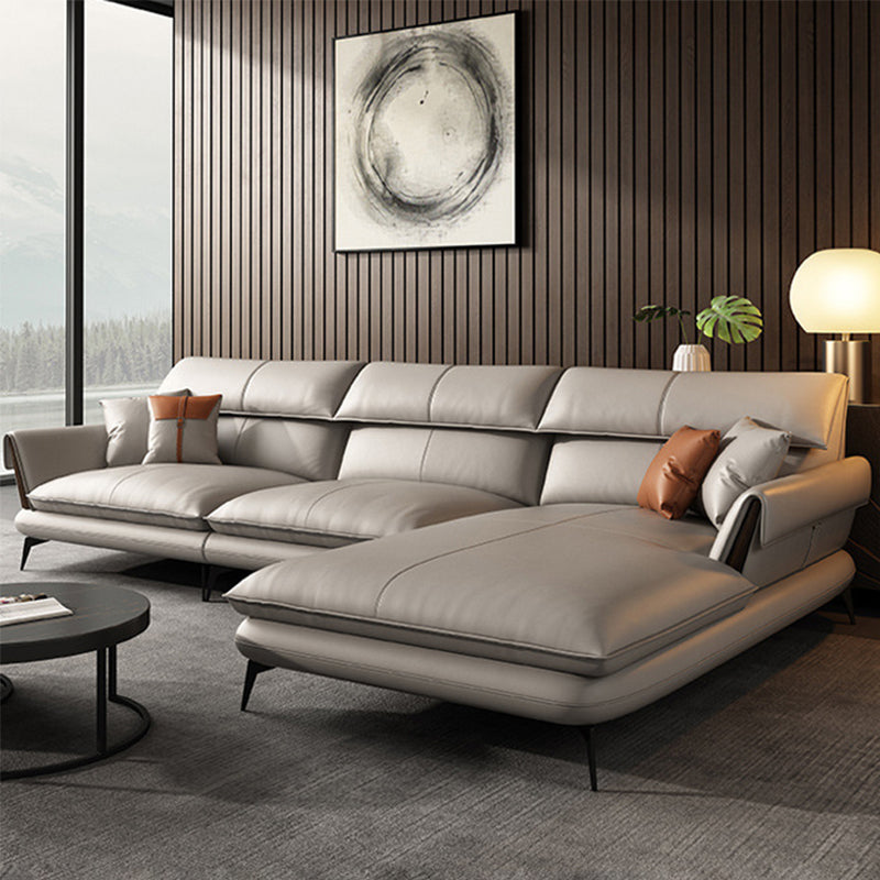 Glam Stationary Genuine Leather Living Room Flared Arm Cushions Sofa Chaise
