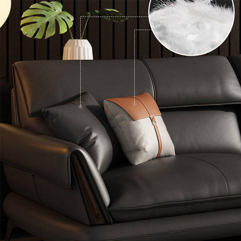 Glam Stationary Genuine Leather Living Room Flared Arm Cushions Sofa Chaise