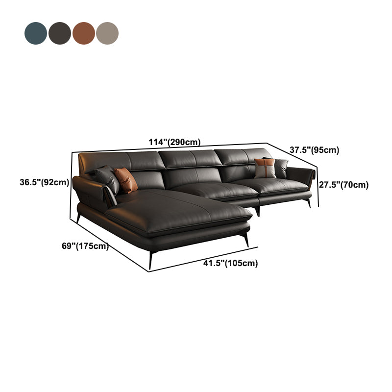 Glam Stationary Genuine Leather Living Room Flared Arm Cushions Sofa Chaise